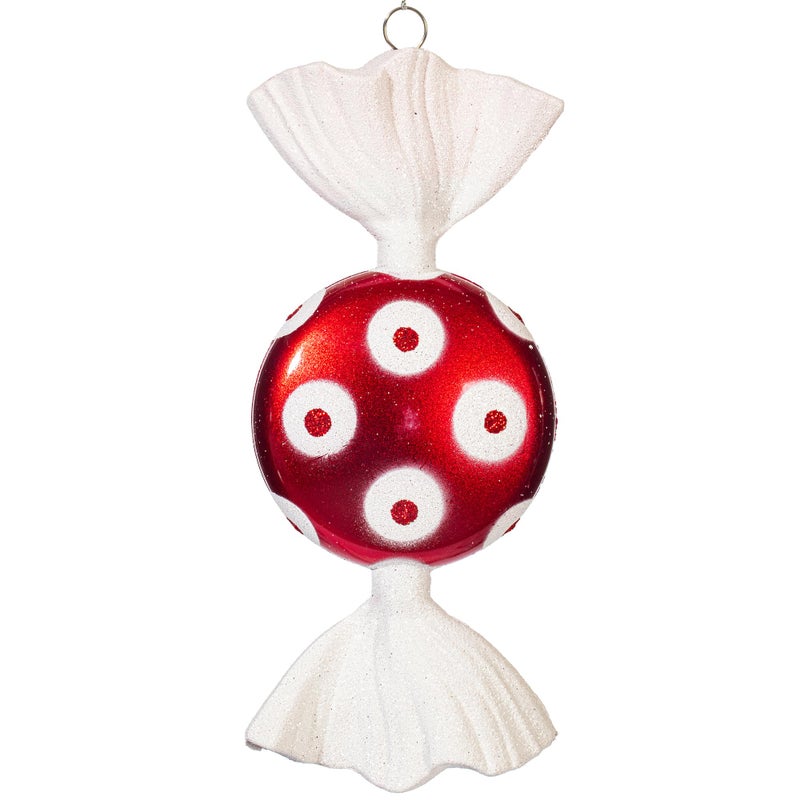 Vickerman 7" Red and White Flat Candy Christmas Ornament - Set of 3 - Festive Addition - Candy Ornaments - Hanging Strings Included - Assorted Glitter Accents - Shatterproof - Image 2